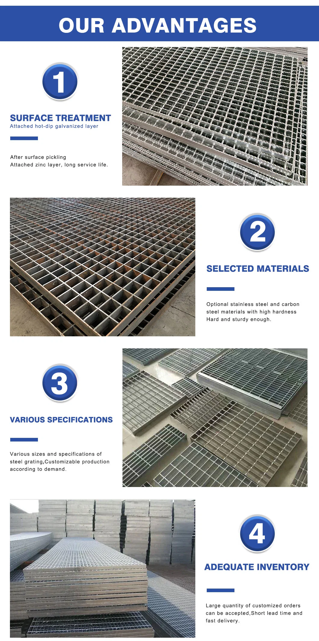 OEM Customized Hot Dip Galvanized Plain/Serrated Steel Grating per la passerella della piattaforma /Coperta del fossato di scarico 1