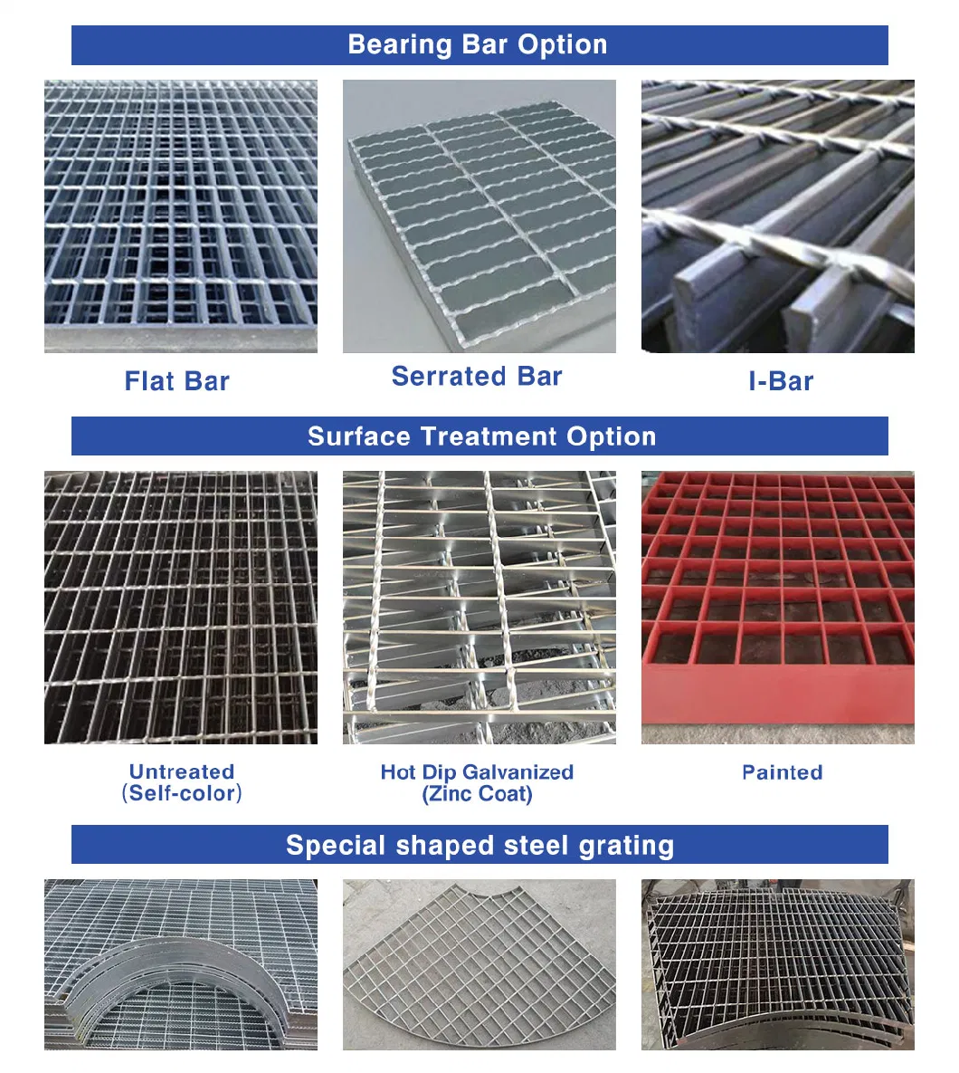 OEM Customized Hot Dip Galvanized Plain/Serrated Steel Grating per la passerella della piattaforma /Coperta del fossato di scarico 2