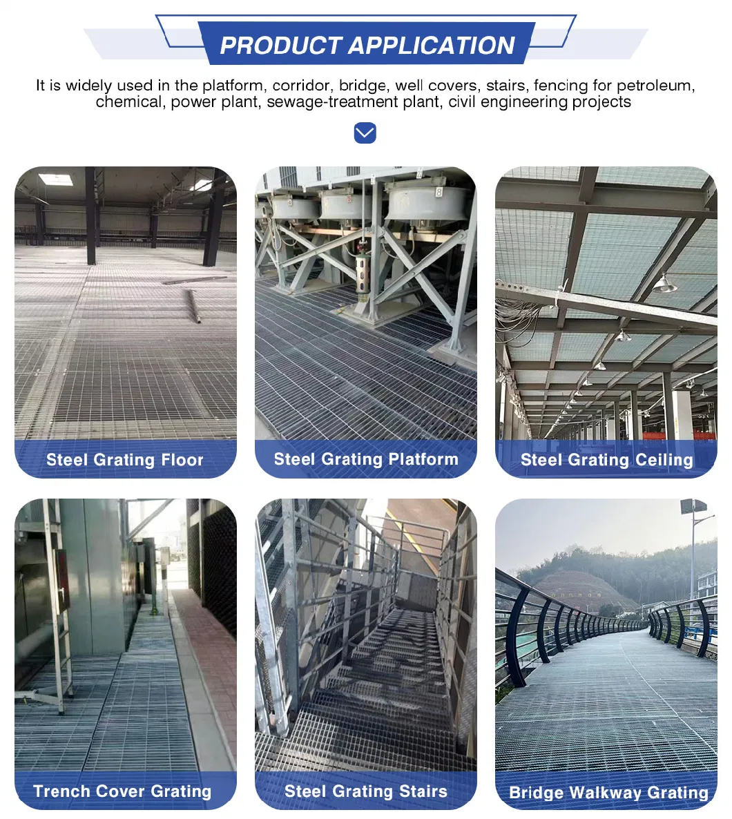 OEM Customized Hot Dip Galvanized Plain/Serrated Steel Grating per la passerella della piattaforma /Coperta del fossato di scarico 3